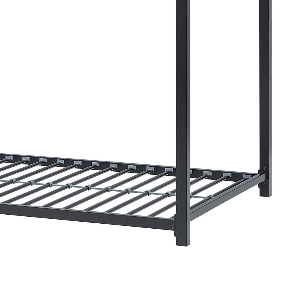 Ovi 78 Inch Twin Bunk Bed, Mounted Ladder, Ground Level Platform Bed, Black - BM316684