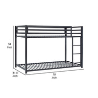 Ovi 78 Inch Twin Bunk Bed, Mounted Ladder, Ground Level Platform Bed, Black - BM316684