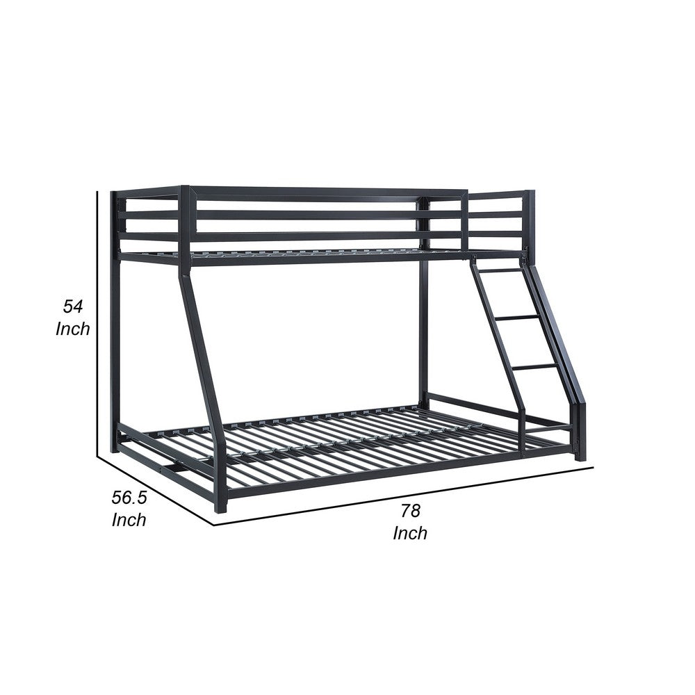 Ovi 78 Inch Twin over Full Bunk Bed, Ground Level Platform Bed, Black - BM316685