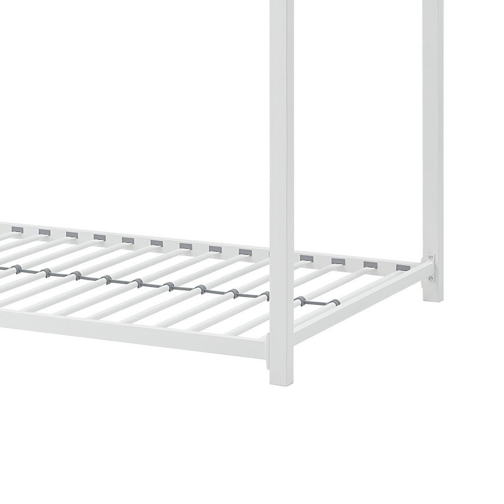 Ovi 78 Inch Twin Bunk Bed, Mounted Ladder, Ground Level Platform Bed, White - BM316686