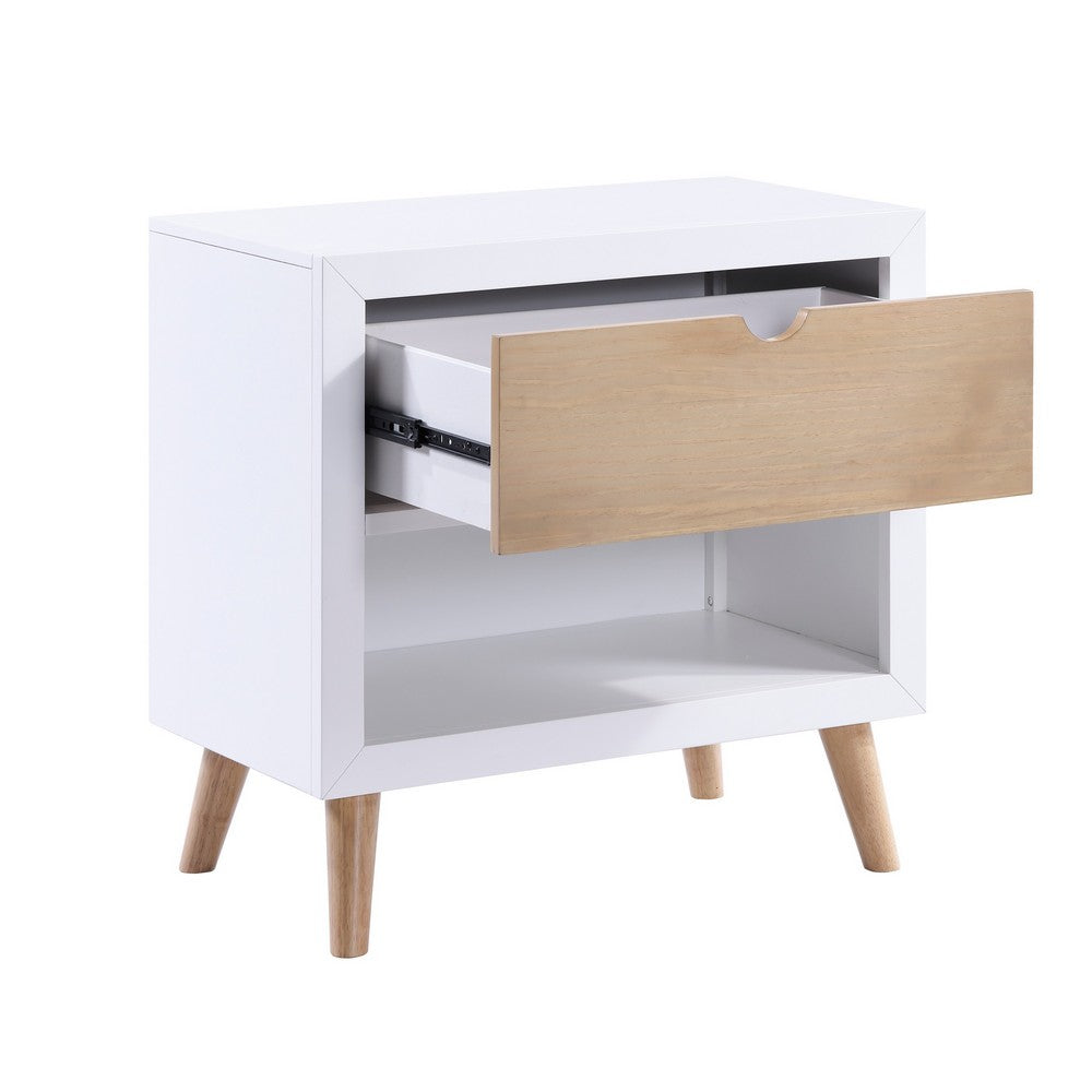 Kara 27 Inch Kids Nightstand, 1 Drawer, 1 Storage Cubby, White, Brown Wood - BM316688