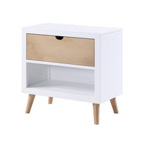 Kara 27 Inch Kids Nightstand, 1 Drawer, 1 Storage Cubby, White, Brown Wood - BM316688