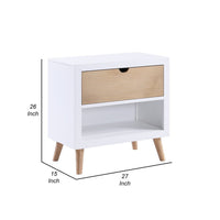 Kara 27 Inch Kids Nightstand, 1 Drawer, 1 Storage Cubby, White, Brown Wood - BM316688