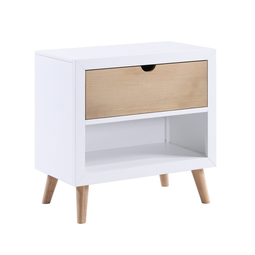 Kara 27 Inch Kids Nightstand, 1 Drawer, 1 Storage Cubby, White, Brown Wood - BM316688