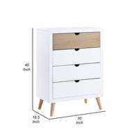 Kara 40 Inch Kids Tall Dresser Chest, 4 Drawers, Open Handles, White, Brown - BM316690