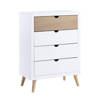 Kara 40 Inch Kids Tall Dresser Chest, 4 Drawers, Open Handles, White, Brown - BM316690