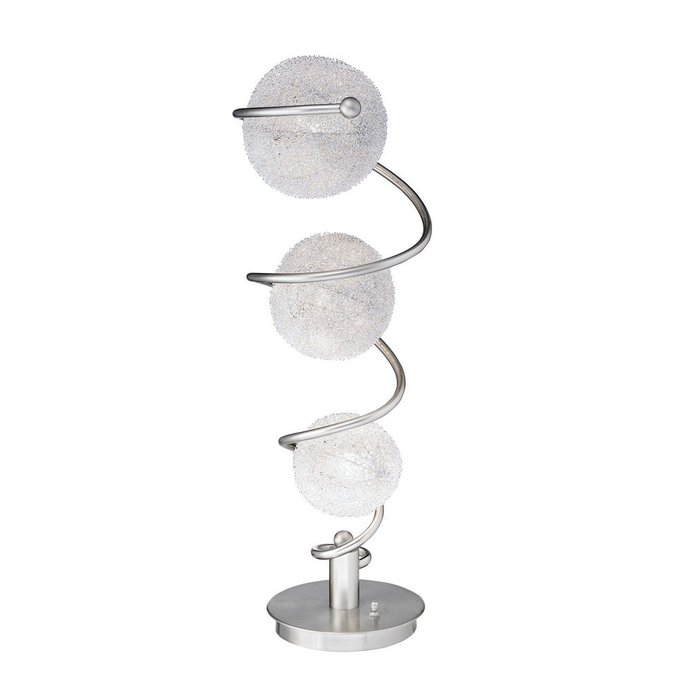 Lila 28 Inch Table Lamp, 3 Wire Wrapped Spheres, Satin Nickel, Aluminium - BM316692