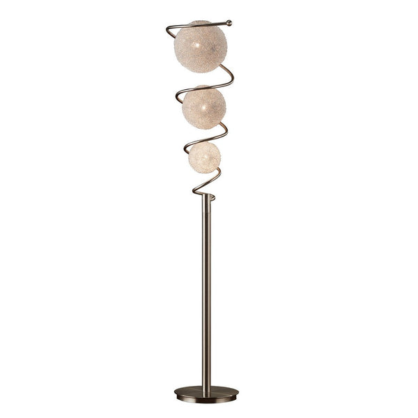 Lila 65 Inch Floor Lamp, Slender Stem, 3 Wire Wrapped Spheres, Satin Nickel - BM316693