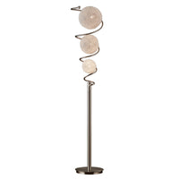 Lila 65 Inch Floor Lamp, Slender Stem, 3 Wire Wrapped Spheres, Satin Nickel - BM316693