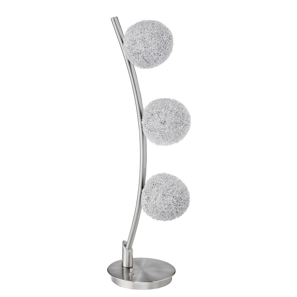 Lila 30 Inch Table Lamp, Curved Stem with 3 Spheres, Satin Nickel Finish - BM316694