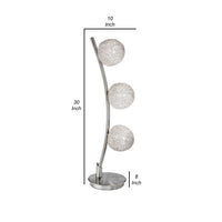 Lila 30 Inch Table Lamp, Curved Stem with 3 Spheres, Satin Nickel Finish - BM316694