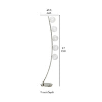 Lila 61 Inch Floor Lamp, Curved Stem with 5 Spheres, Satin Nickel Aluminium - BM316695