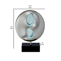 Nila 20 Inch LED Table Lamp, Black Silver Polyresin Orb Sphere, Block Base - BM316696