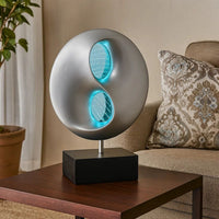 Nila 20 Inch LED Table Lamp, Black Silver Polyresin Orb Sphere, Block Base - BM316696