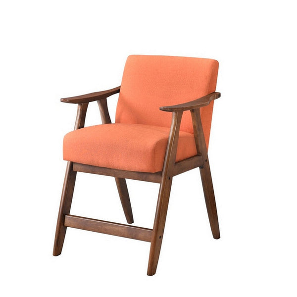 Stella 26 Inch Counter Height Chair, Orange Fabric, Cushions, Brown Wood  - BM316702