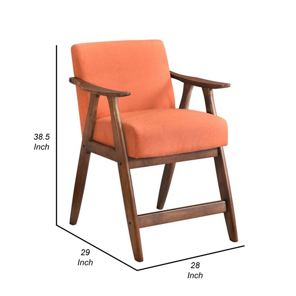 Stella 26 Inch Counter Height Chair, Orange Fabric, Cushions, Brown Wood  - BM316702