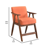 Stella 26 Inch Counter Height Chair, Orange Fabric, Cushions, Brown Wood  - BM316702