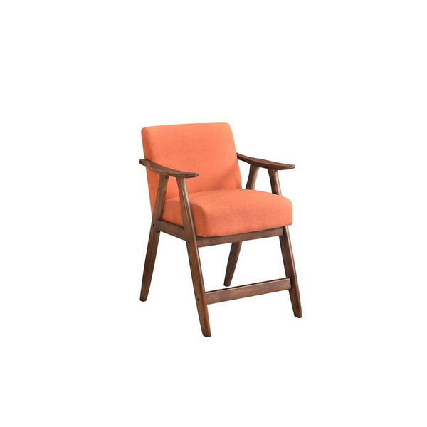 Stella 26 Inch Counter Height Chair, Orange Fabric, Cushions, Brown Wood  - BM316702