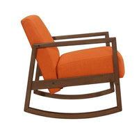 Clovi 32 Inch Rocker Accent Chair, Orange Fabric, Foam Cushions, Brown Wood - BM316704