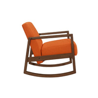 Clovi 32 Inch Rocker Accent Chair, Orange Fabric, Foam Cushions, Brown Wood - BM316704