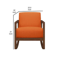 Clovi 32 Inch Rocker Accent Chair, Orange Fabric, Foam Cushions, Brown Wood - BM316704