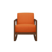 Clovi 32 Inch Rocker Accent Chair, Orange Fabric, Foam Cushions, Brown Wood - BM316704