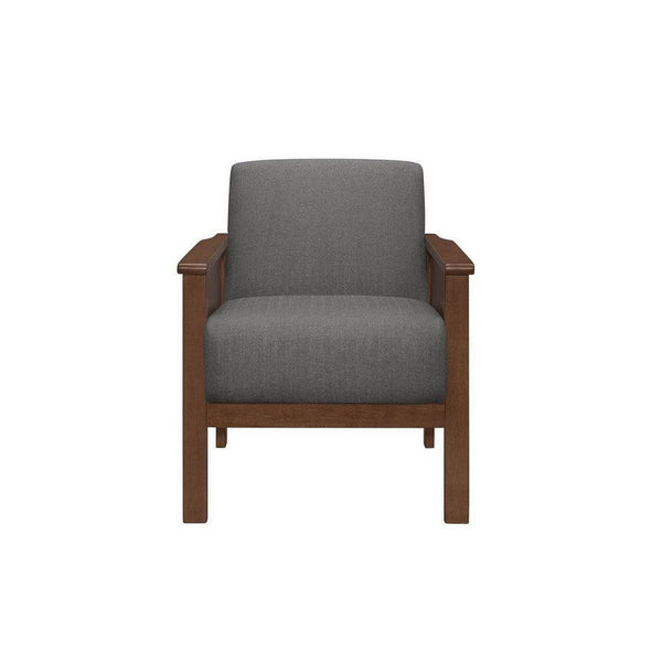 Rima 31 Inch Accent Chair, Gray Fabric, Foam Cushions, Brown Solid Wood - BM316706