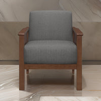 Rima 31 Inch Accent Chair, Gray Fabric, Foam Cushions, Brown Solid Wood - BM316706