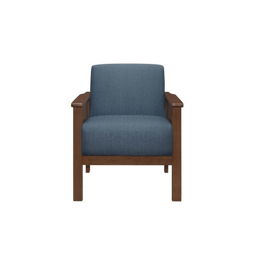 Rima 31 Inch Accent Chair, Blue Fabric, Foam Cushions, Brown Solid Wood - BM316707