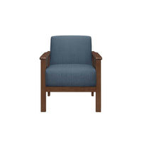 Rima 31 Inch Accent Chair, Blue Fabric, Foam Cushions, Brown Solid Wood - BM316707