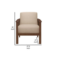 Rima 31 Inch Accent Chair, Beige Fabric, Foam Cushions, Brown Solid Wood - BM316708