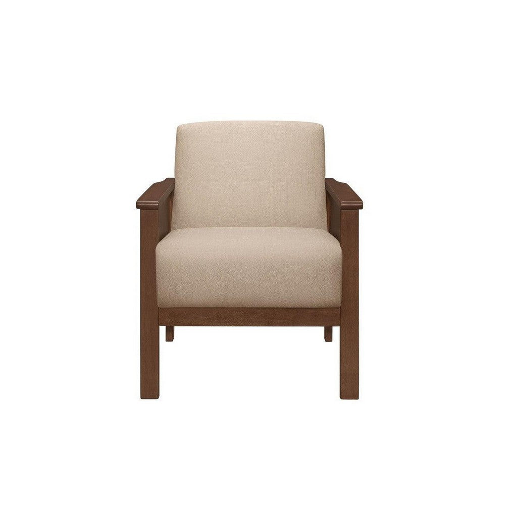 Rima 31 Inch Accent Chair, Beige Fabric, Foam Cushions, Brown Solid Wood - BM316708