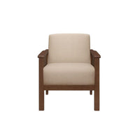 Rima 31 Inch Accent Chair, Beige Fabric, Foam Cushions, Brown Solid Wood - BM316708