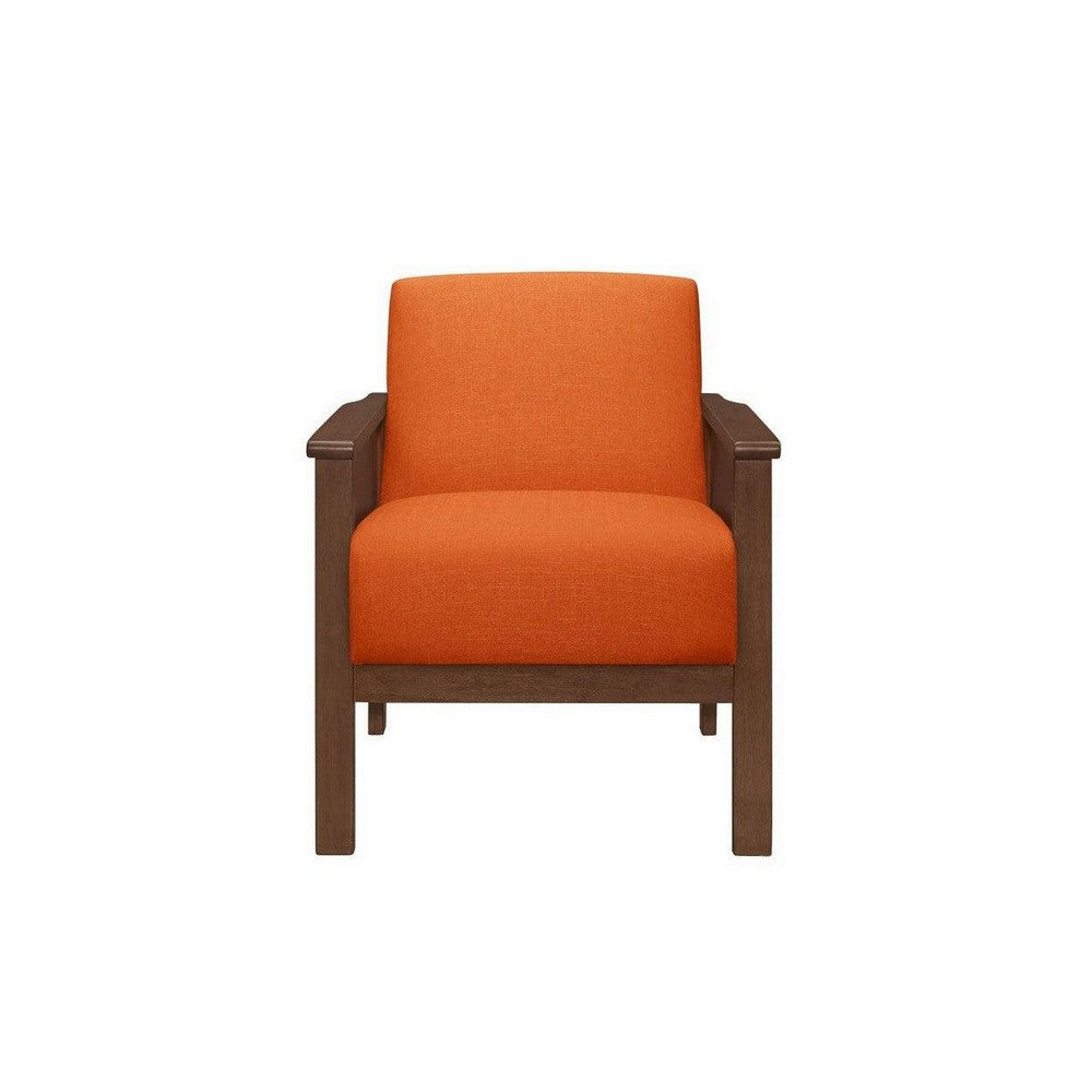 Rima 31 Inch Accent Chair, Orange Fabric, Foam Cushions, Brown Solid Wood - BM316709