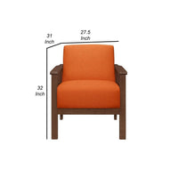 Rima 31 Inch Accent Chair, Orange Fabric, Foam Cushions, Brown Solid Wood - BM316709