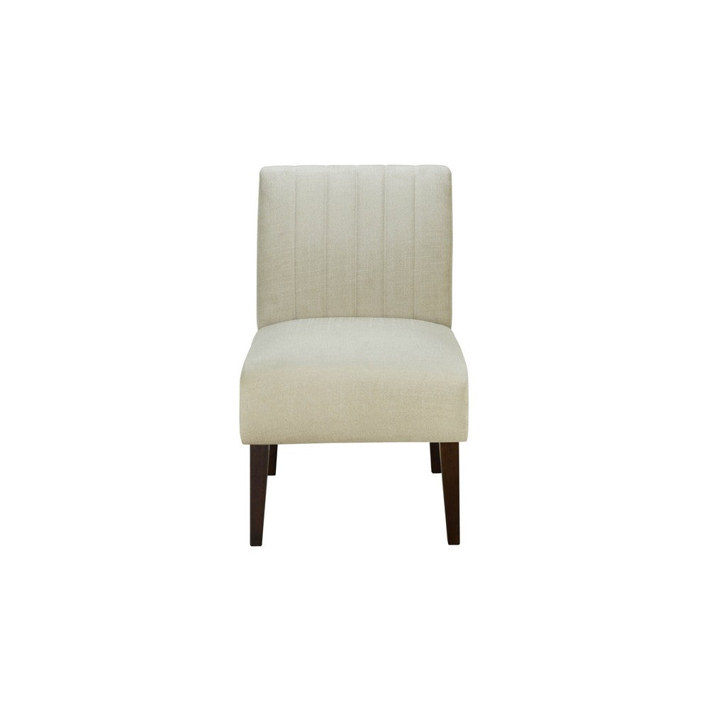 Paula 30 Inch Accent Chair, White Fabric, Channel Tufted Back, Brown Wood  - BM316710