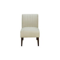 Paula 30 Inch Accent Chair, White Fabric, Channel Tufted Back, Brown Wood  - BM316710