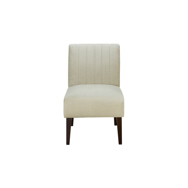 Paula 30 Inch Accent Chair, White Fabric, Channel Tufted Back, Brown Wood  - BM316710