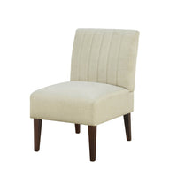 Paula 30 Inch Accent Chair, White Fabric, Channel Tufted Back, Brown Wood  - BM316710