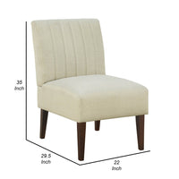 Paula 30 Inch Accent Chair, White Fabric, Channel Tufted Back, Brown Wood  - BM316710