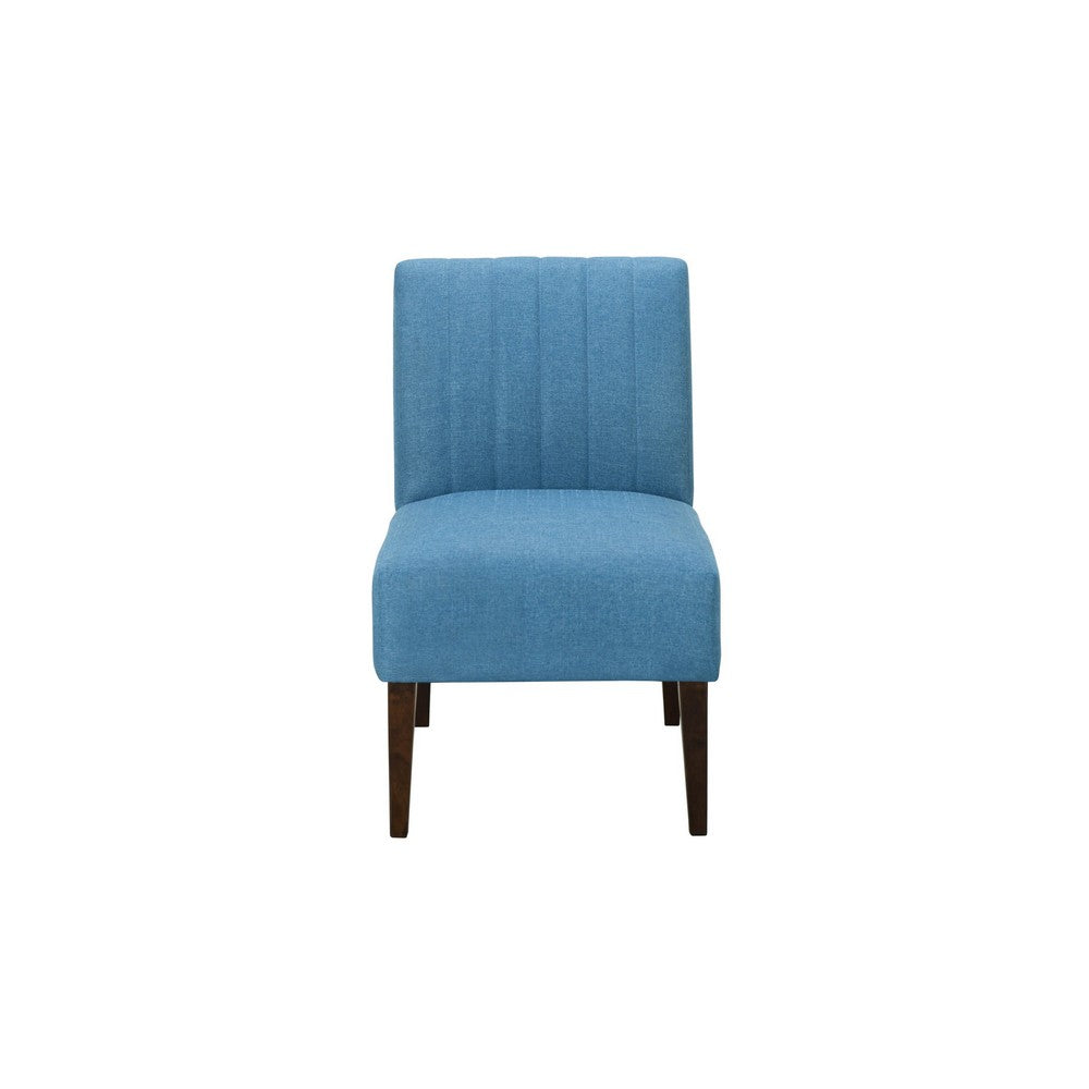 Paula 30 Inch Accent Chair, Blue Fabric, Channel Tufted Back, Brown Wood  - BM316711