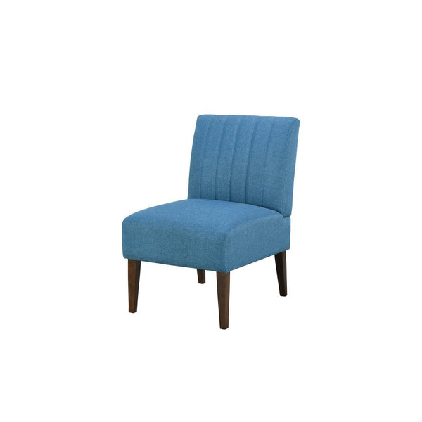 Paula 30 Inch Accent Chair, Blue Fabric, Channel Tufted Back, Brown Wood  - BM316711