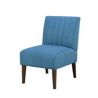 Paula 30 Inch Accent Chair, Blue Fabric, Channel Tufted Back, Brown Wood  - BM316711