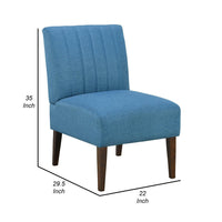 Paula 30 Inch Accent Chair, Blue Fabric, Channel Tufted Back, Brown Wood  - BM316711