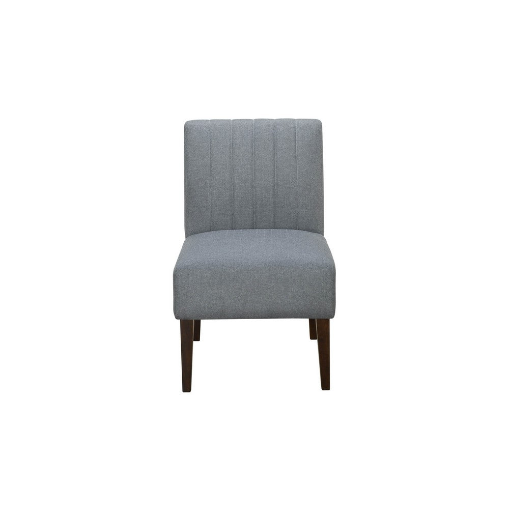 Paula 30 Inch Accent Chair, Gray Fabric, Channel Tufted Back, Brown Wood  - BM316712