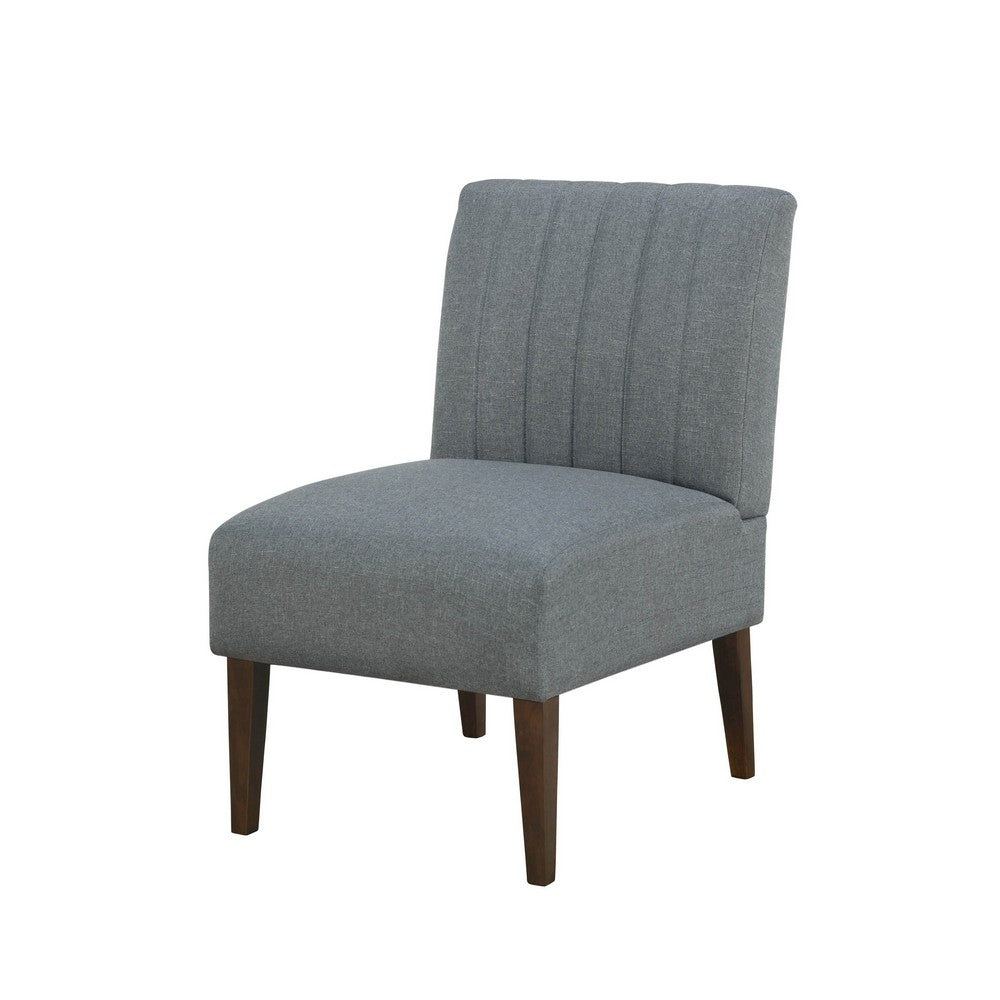 Paula 30 Inch Accent Chair, Gray Fabric, Channel Tufted Back, Brown Wood  - BM316712