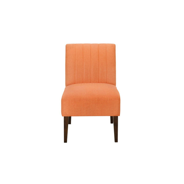 Paula 30 Inch Accent Chair, Orange Fabric, Channel Tufted Back, Brown Wood  - BM316713