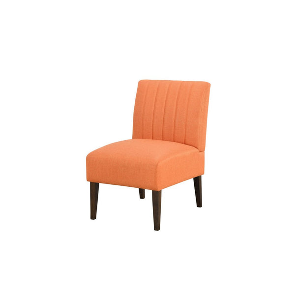 Paula 30 Inch Accent Chair, Orange Fabric, Channel Tufted Back, Brown Wood  - BM316713