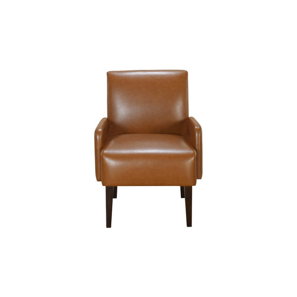 Swan 29 Inch Accent Chair, Brown Faux Leather, Dark Espresso Wood Legs - BM316714