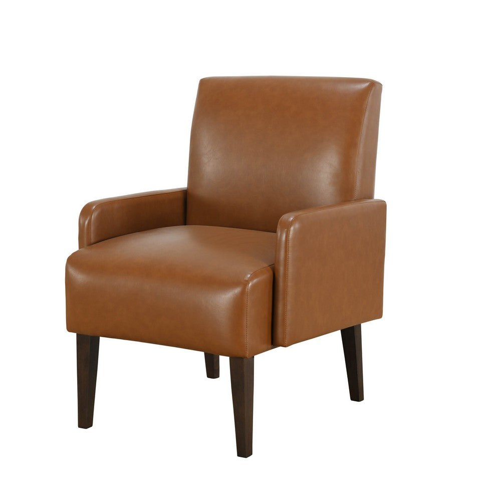 Swan 29 Inch Accent Chair, Brown Faux Leather, Dark Espresso Wood Legs - BM316714